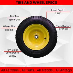 Atw-001 Antego Tire & Wheel 16x6.50-8 Tires And Wheels 4 Ply For Lawn Garden Mower Turf .75 Inch Bearing
