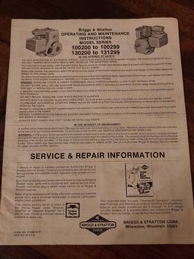 131200-131299 Briggs & Stratton 130200-131299 And Operating/maintenance Instructions 100200-100299