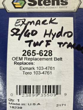 103-4761-sl Exmark 265-628 Replaces Drive Belt Lazer Z Hp Ct Z149 Z150 53 Inch Stens