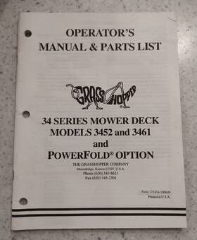 172416-100609 Grasshopper 34 Series Mower Deck - Operators Manual And Parts List 3452 / 3461
