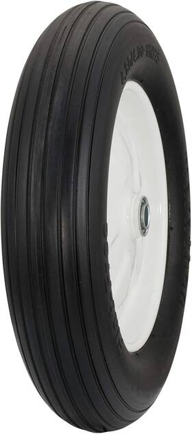 00063 Industries 4.80/4.00-8 Inch Flat Free Tire On Wheel 3 Hub 3/4 Bearings Ribbed Tread