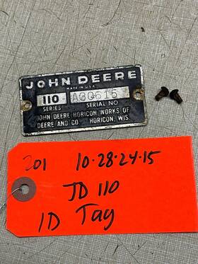 M11004m John Deere 1965 110 Round Fender Tractor Id Tag