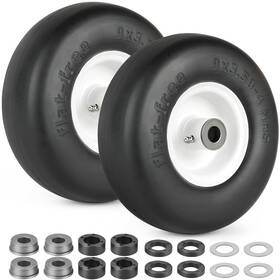 Lotfancy 958104881152 9x3.50-4 Inch Flat Free Tire And Wheel 2 Pcs Lawn Mower 3/4 Or 5/8 Bushi
