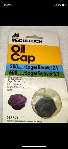 215571 Mcculloch Oem Oil Cap New Old Stock 300/600 Series Eager Beaver 2.1/3.7
