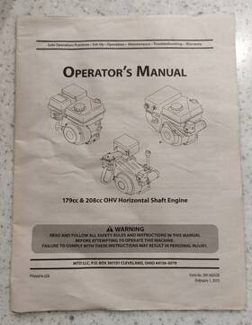 769-06052b Mtd 179cc And 208cc Ohv Horizontal Shaft Engine - Operators Manual