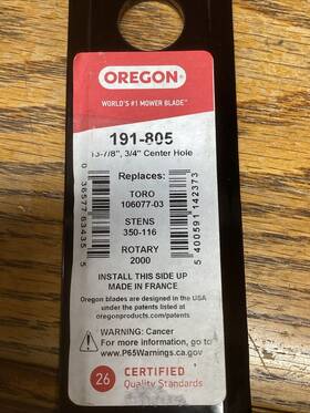 191-805 Oregon Mower Blade 13-7/8 Inch Compatible With Toro And Wheel Horse