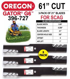 396-727 Oregon Set Of 3 Gator G6 Mulching Blades For 61 Inch Scag Mowers All Models