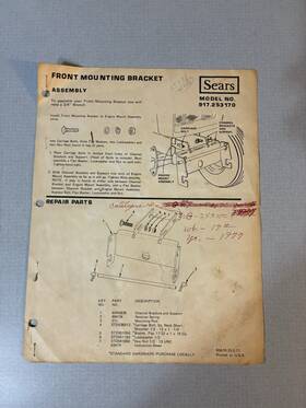917.253170 Sears Garden Tractor Front Mounting Bracket Assembly And Parts Manual
