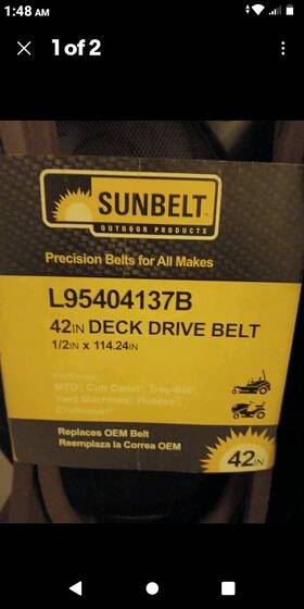 L95404137b Sunbelt Deck Drive Belt 42in 1/2in For Mtd Cub Cadet Troy-bilt