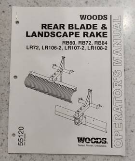 55120 Woods Operators / Owners Manual - Rear Blade And Landscape Rake Reciept