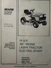 Sears Craftsman 11 H.p 38 Lawn Tractor Owner & Parts Manual 917.255732 1985. Fixed Price $68.99.