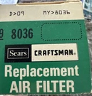 Sears Craftsman Replacement Air Filter For Gasoline Engines 9 8036 New. Fixed Price $5.00.