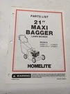Homelite Illustrated Parts Manual List Mower Maxi Bagger HMB-21P4-2 99207-6. Fixed Price $11.24.