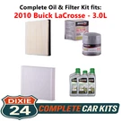 Fits: 2010 Buick Lacrosse 3.0L Complete Air, Oil & Cabin Filter Kit (5W-30). Fixed Price $100.95.