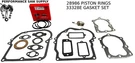 28986 Piston Rings & 33328E Gasket Set Plug Fits Tecumseh TVS90, LAV35. Fixed Price $39.95.