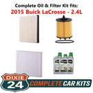Fits: 2015 Buick Lacrosse 2.4L Complete Air, Oil & Cabin Filter Kit (5W-30). Fixed Price $101.95.