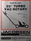 Jacobsen Homelite Walk-behind Turbo Vac Rotary Lawn Mower T20P Parts Manual. Fixed Price $31.96.