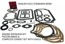 K321 Standard Refreash Kit, New Piston Rings, Complete Gasket Set Kohler. Fixed Price $64.95.