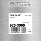 925-3060 Switch Fits Cub Cadet (surplus Open Box). Fixed Price $39.16.