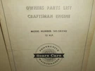 Sears Craftsman 12 H. P. Engine Model 142.582142 Owner's Manual & Parts List. Fixed Price $22.50.