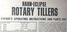 Hahn Eclipse Walk Behind Tiller PHDT-124-R PHDT-128-R 8254 Owner & Parts Manual. Fixed Price $39.96.