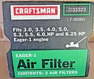 Vintage Nos Craftsman EAGER-1 Air Filter 7133323 2-PACK Sears Lawn Mower. Fixed Price $24.98.
