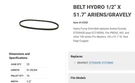Rotary 14550. Hydro Belt HA(1/2) X 51.7" El. Replacement For Ariens/gravely. Fixed Price $30.00.