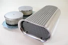 Dual 4-BARREL Hillborn-style Polished Aluminum Fin Air Hood Scoop Blower. Fixed Price $264.95.