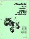 Simplicity Lawn Tractor Models 7012 & 7016 Hydrostatic Parts Manual. Fixed Price $20.00.