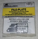219132 Mcculloch File-plate 7/32 Sharpening Guide Tool Gx & Glx Saw Chain Nos. Fixed Price $9.98.