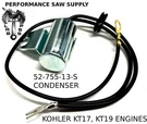 New Condenser Fits Kohler KT17, KT19 Engines, Replaces Part # 52-755-13-S. Fixed Price $24.95.