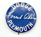 Early Vintage 1940S 'forest Akers Dodge Plymouth' Dealers Pin Button Scarce!. Fixed Price $41.97.