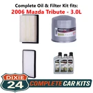 2006 Mazda Tribute 3.0L Complete Cabin, Air & Oil Filter Kit (5W-20). Fixed Price $88.95.